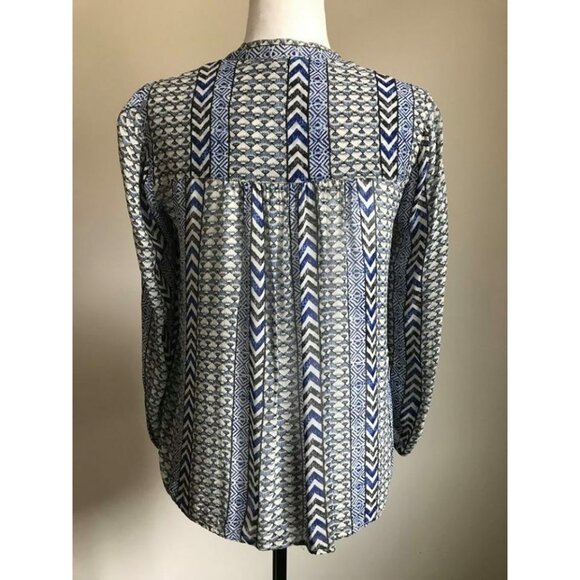 LUCKY BRAND Semi Sheer Blouse Top Size Small Blue Boho Peasant Beaded Detail - Picture 5 of 8